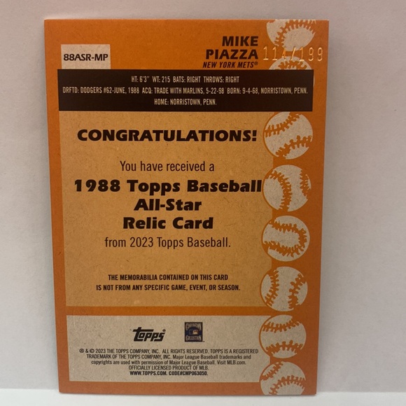 2023 Topps 1998 Variation Mike Piazza Mets Game Used Bat 114/199 (MISC9) - Picture 2 of 2